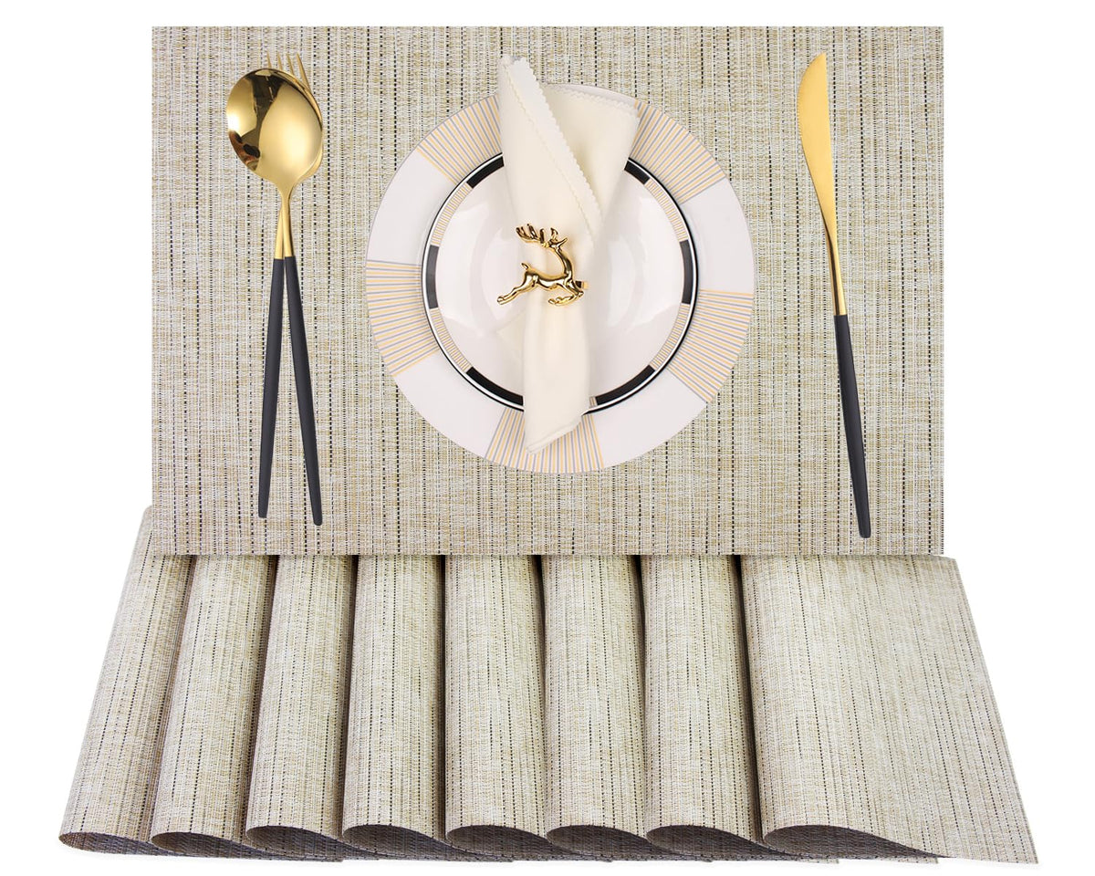PIGCHCY Placemats,Washable Vinyl Woven Table Mats,Elegant Durable Placemats for Dining Table Set of 4 (18 x 12 inches, Navy Blue)