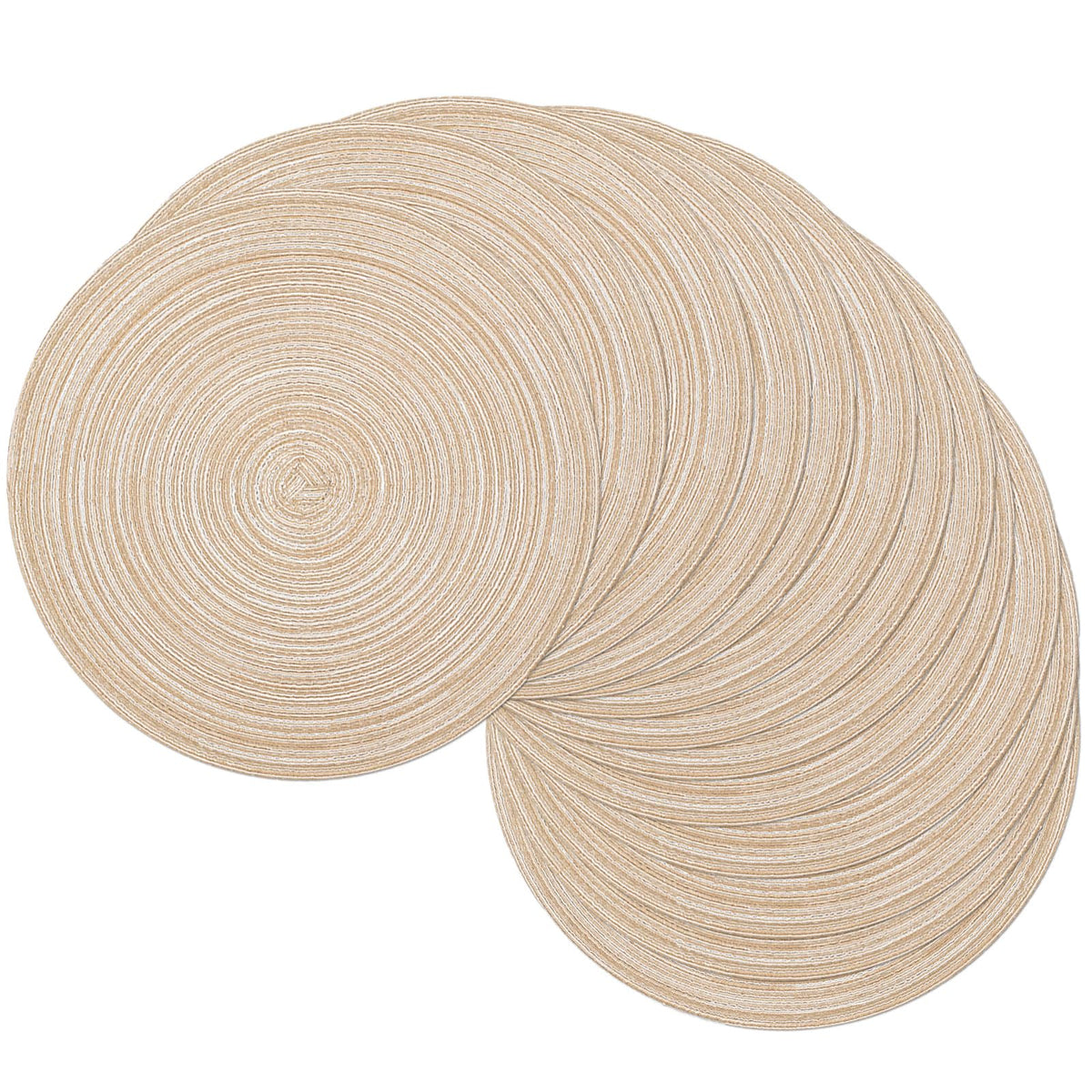 SHACOS Round Braided Placemats Set of 4 Washable Place Mats for Dining Tables 15 inch Non Slip Kitchen Table Mats (Beige, 4)