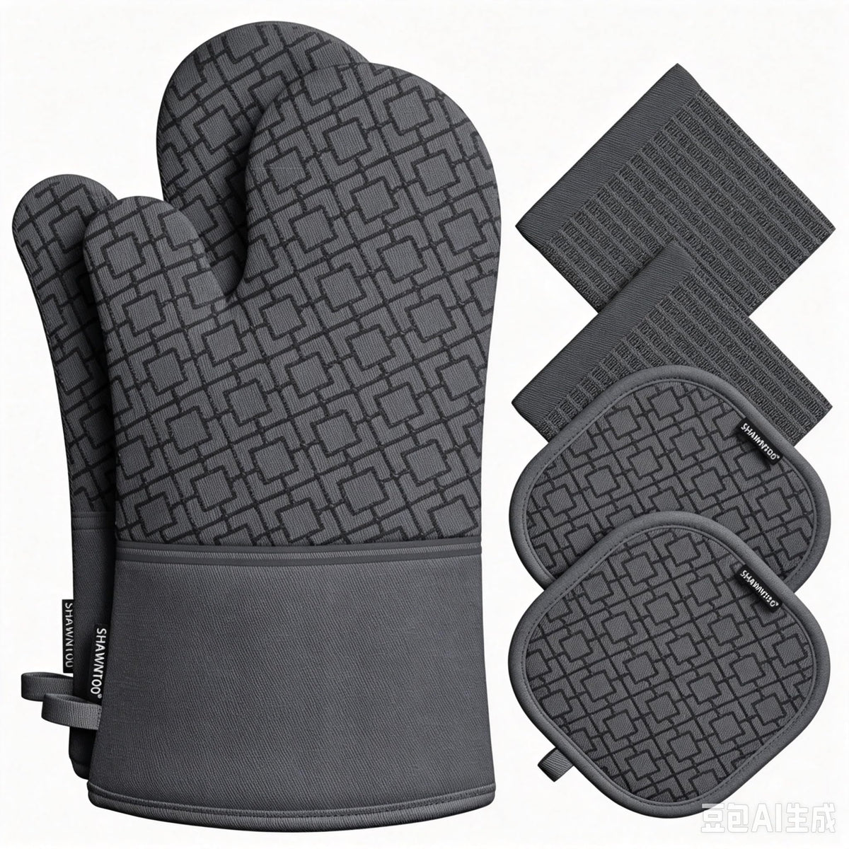 Oven Mitts and Pot Holders Sets 6pcs, Kitchen Oven Glove,High Heat Resistant 550 Degree Extra Long Oven Mitts and Potholders with Non-Slip Silicone Surface for Home Essentials (Grey) (Gray)