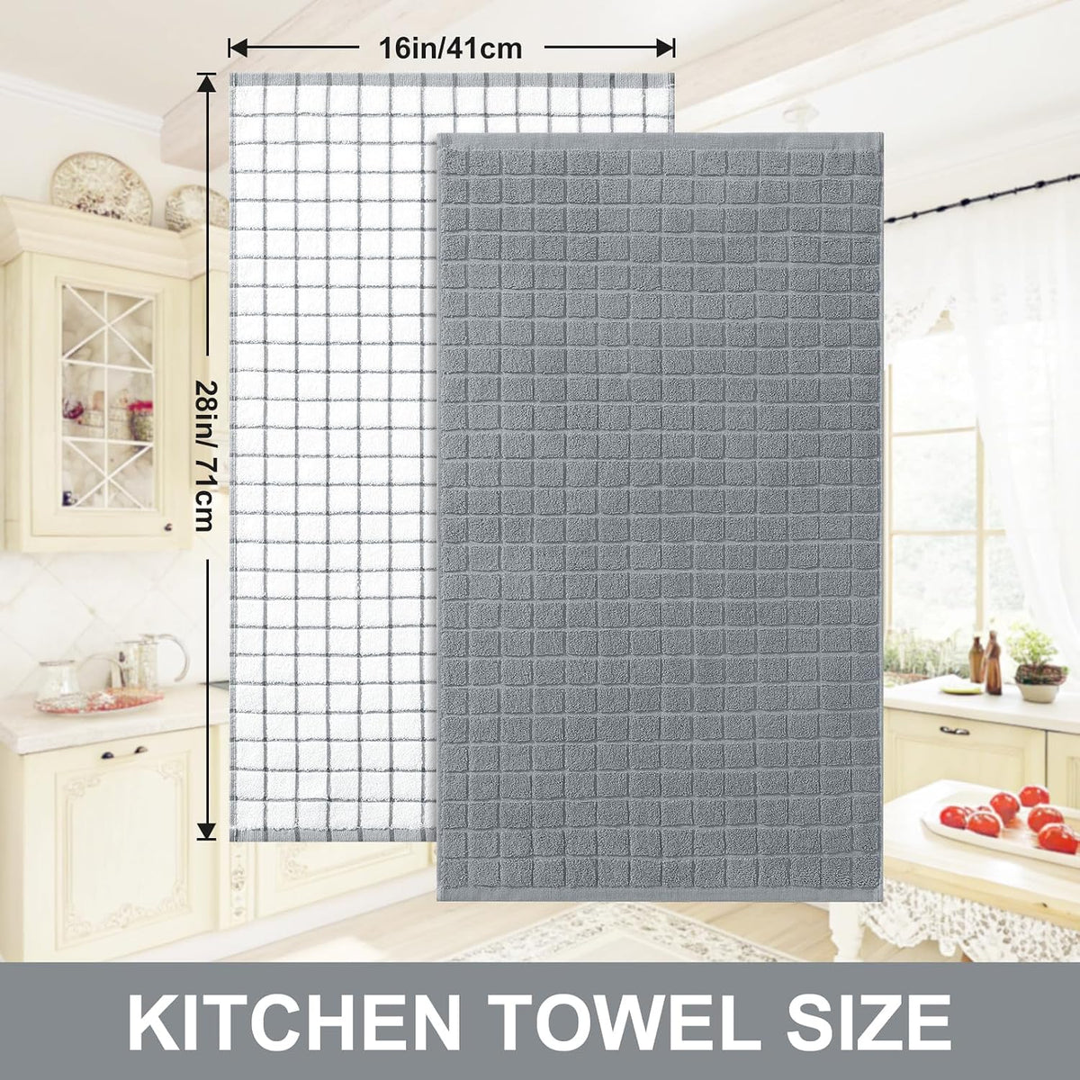 Homaxy Large Premium Cotton Kitchen Towels 16"x 28", 6 Pack, Grey