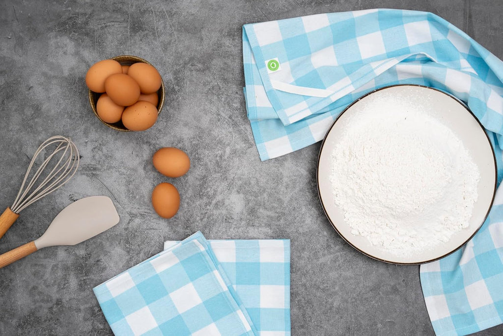 Aqua 6 Pack Large Cotton Tea Towels - 30" x 20" with Hanging Loop - Highly Absorbent, Lint-Free, Washable Teal Kitchen Towels - Plaid Pattern