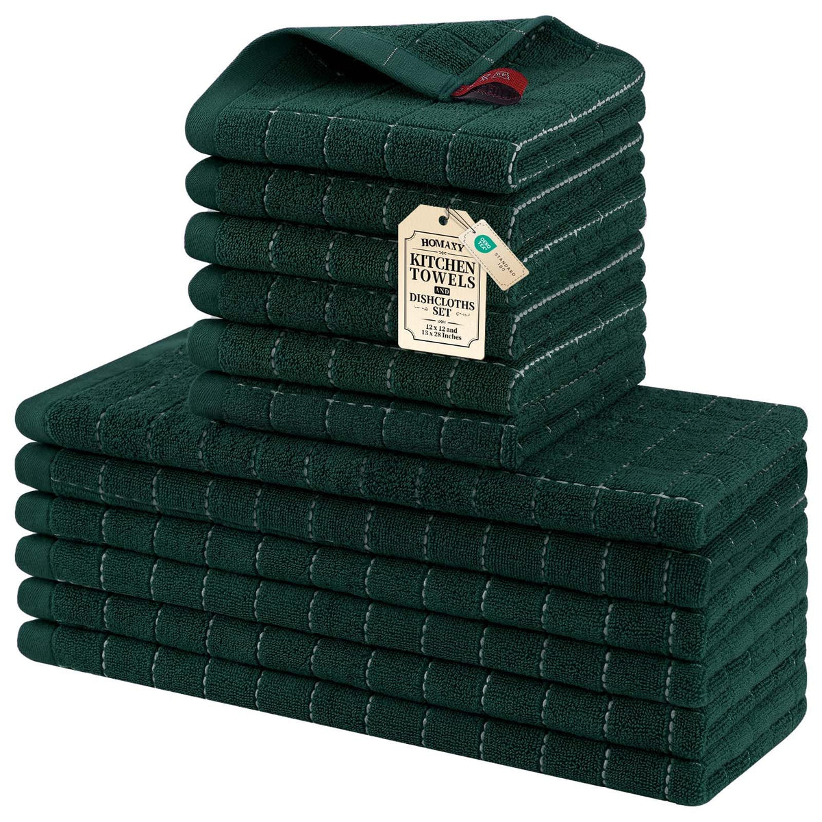 Homaxy Cotton Terry Kitchen Towels and Dishcloths Set of 8, Black