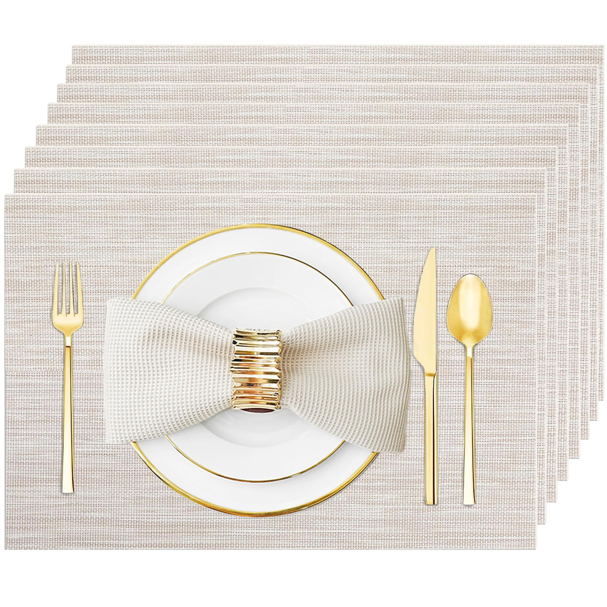 Silver Grey Vinyl Placemats Set of 6, Heat Resistant Table Placemats