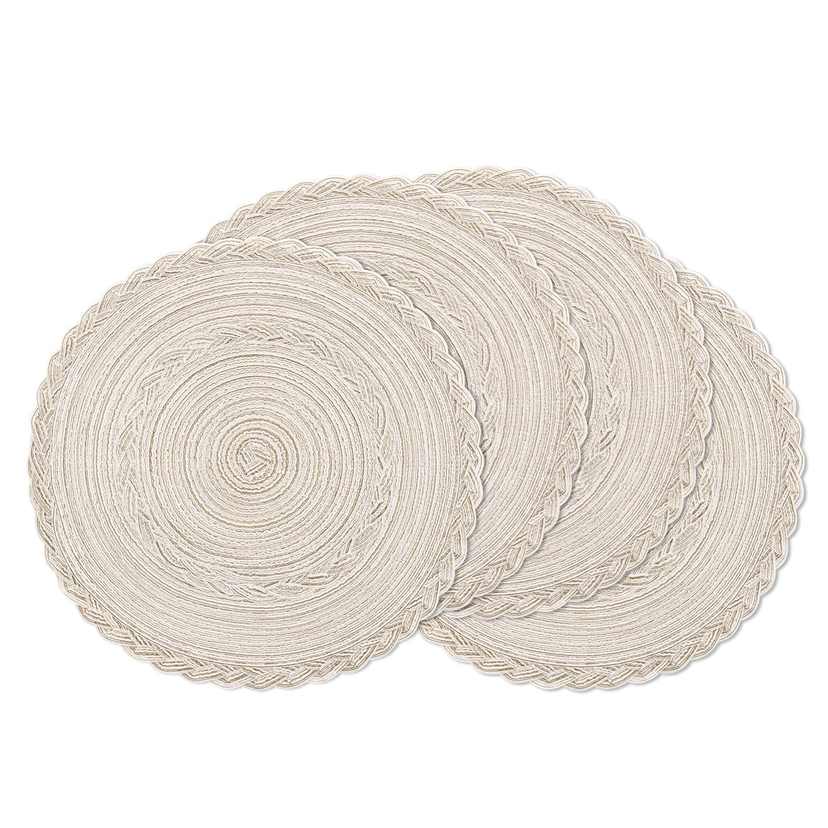 SHACOS Round Braided Placemats Set of 4 Washable Place Mats for Dining Tables 15 inch Non Slip Kitchen Table Mats (Beige, 4)