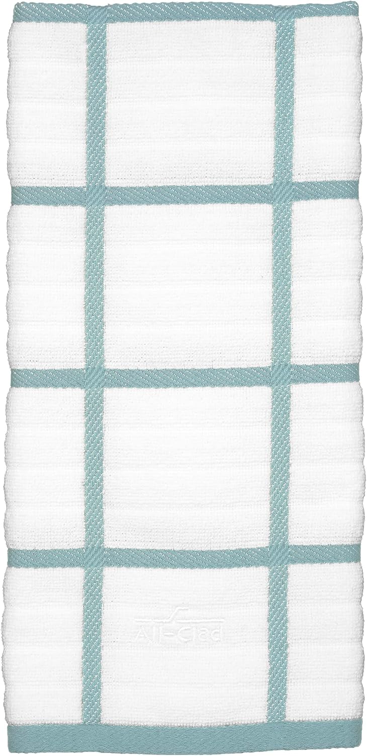 All-Clad Checked Kitchen Towel: Highly Absorbent, Super Soft Long Lasting - 100% Cotton, 17"x30" Tea Towel for Cleaning & Drying Dishes, Pans, Glassware, or Countertops, (1-Pack), Rainfall