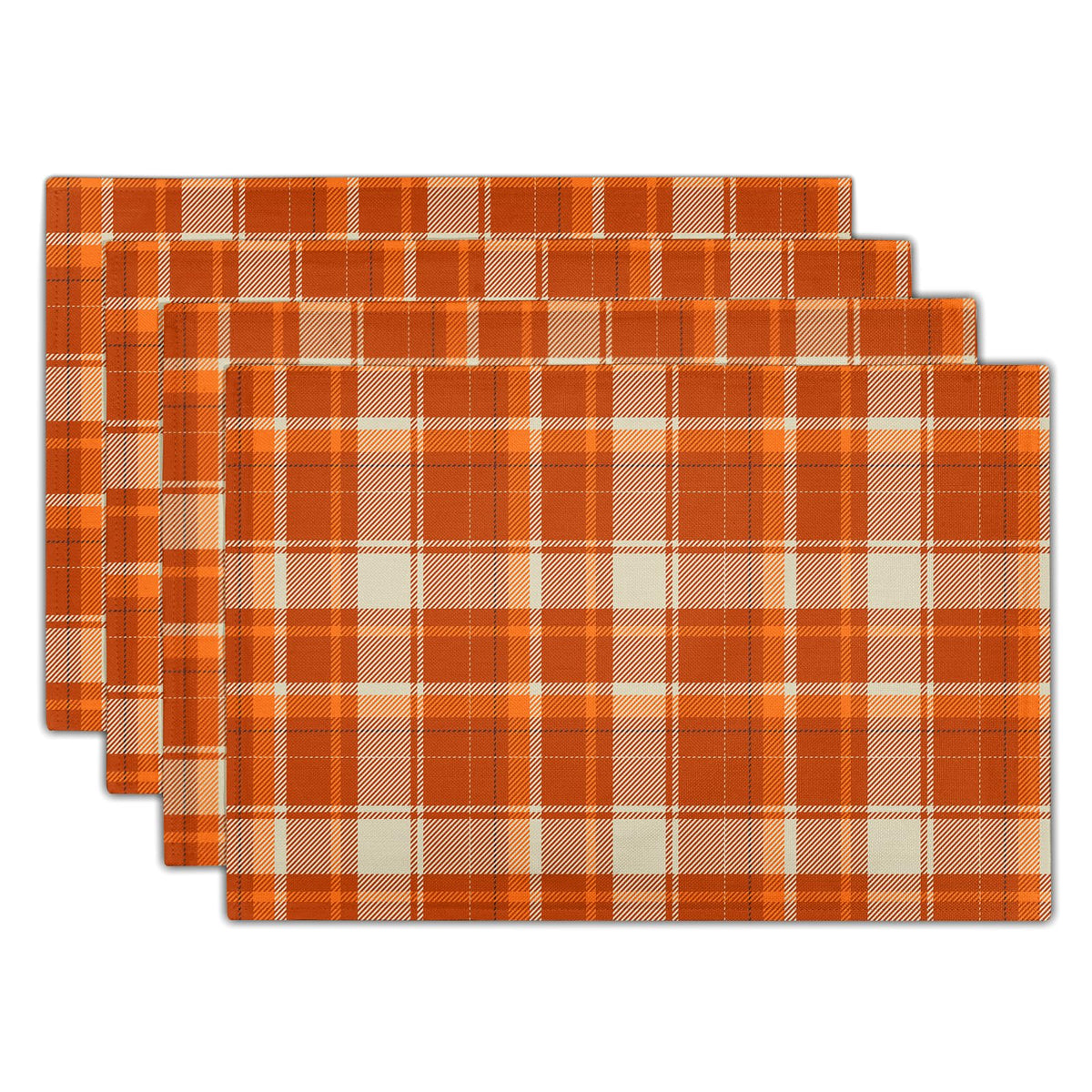 Fall Plaid Placemats Set of 4 Orange Navy Blue Buffalo Plaid Thanksgiving Themed Table Mats Farmhouse Place Mats Washable Linen Placemat for Party Kitchen Dining Decor 12x18 Inch