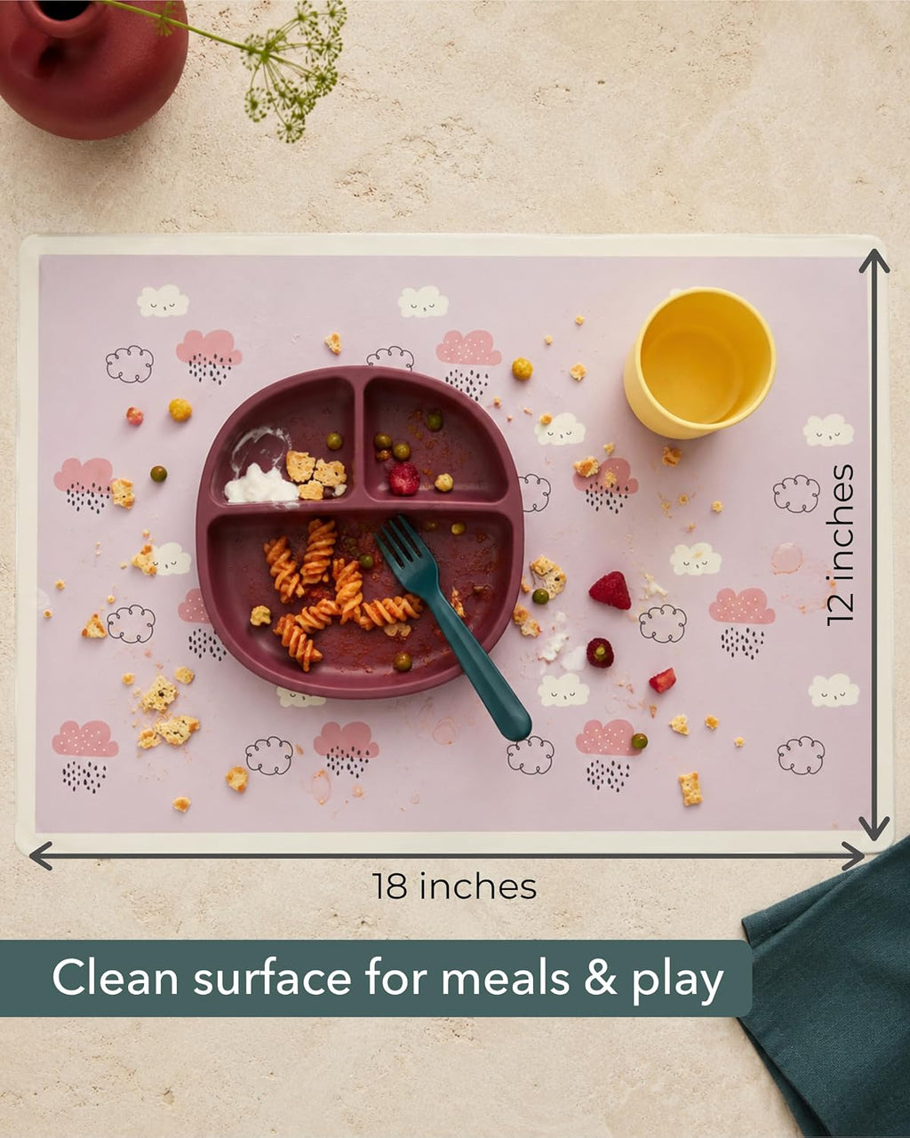 Hippypotamus Disposable Placemats Baby - Pack of 45 BPA Free Table Toppers for Kids and Toddlers - Extra Sticky Travel Mat for Restaurant (Cream/Sage/Blush)