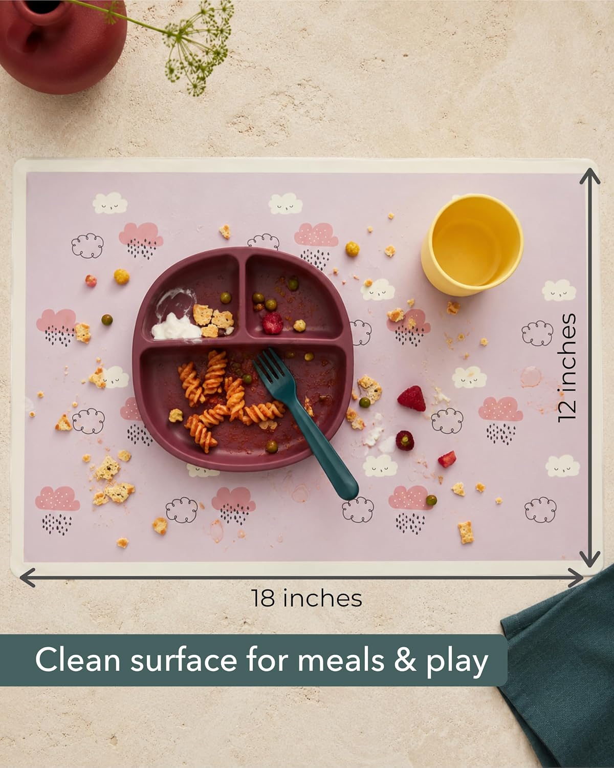 Hippypotamus Disposable Placemats Baby - Pack of 45 BPA Free Table Toppers for Kids and Toddlers - Extra Sticky Travel Mat for Restaurant (Cream/Sage/Blush)