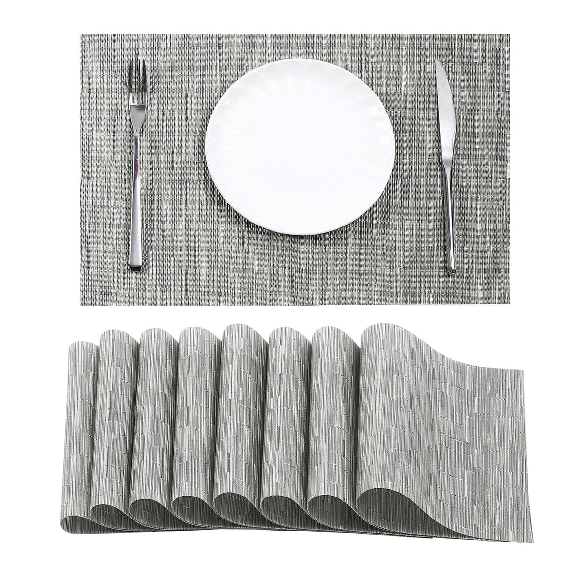 Beige White Placemats Set of 4 - Heat Resistant Non-Slip Place mats for Dining Table, Washable Durable PVC Vinyl Woven Table Mats(Beige White, 4)