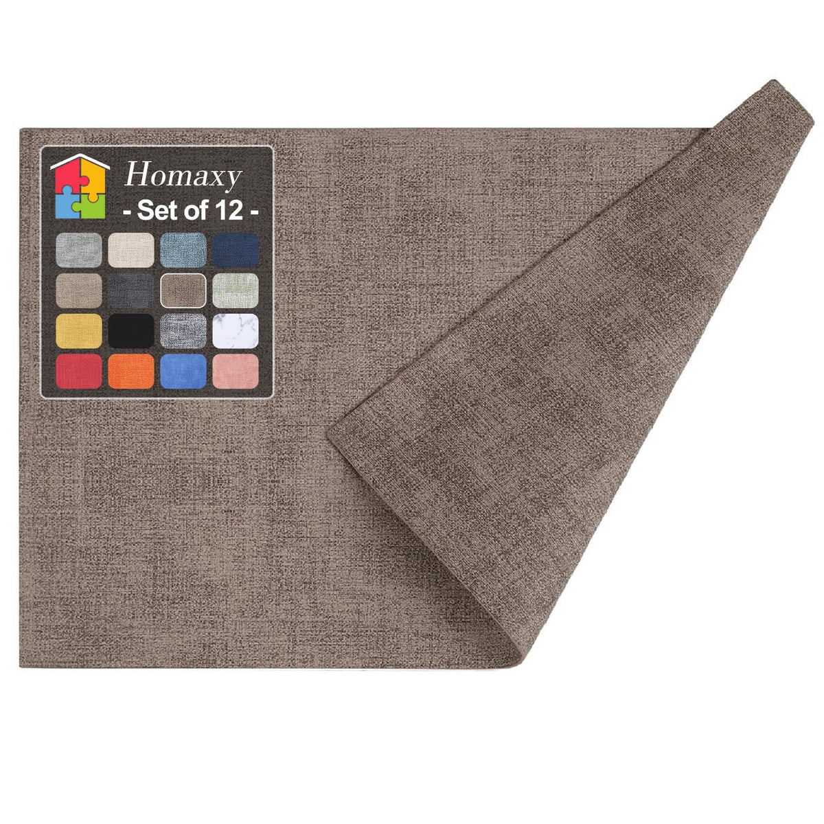 Homaxy Wedge Faux Leather Placemats for Round Table, Set of 6, Light Grey