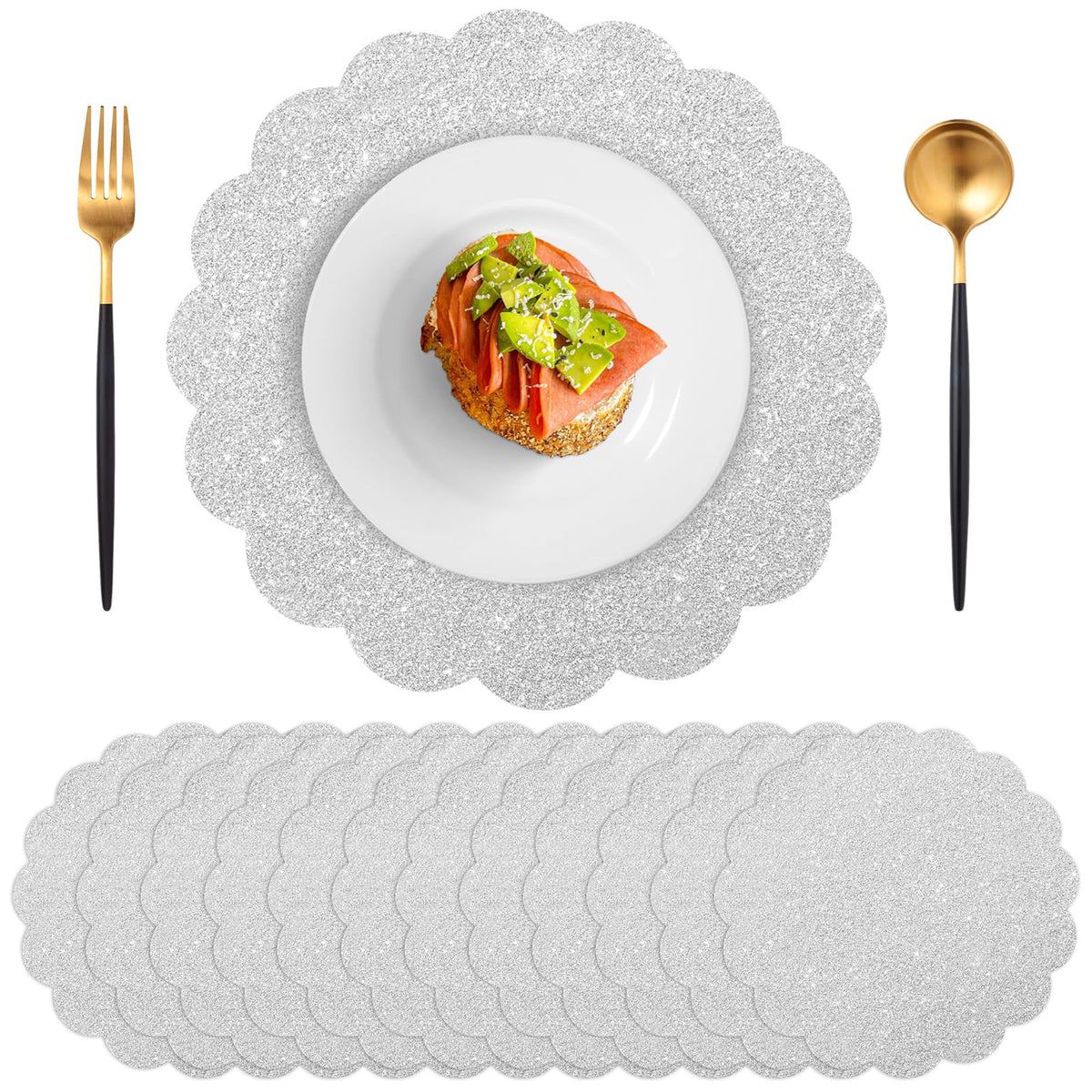 60 Pcs Navy Blue Paper Placemats, 13.5 Inch Disposable Scalloped Place Mat