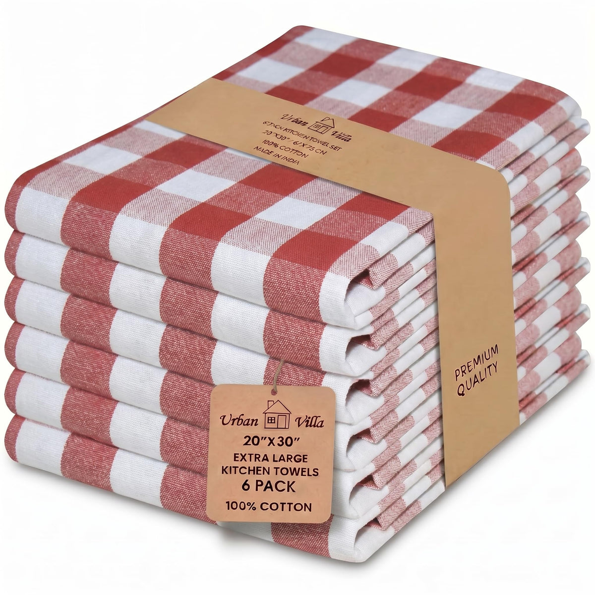 Urban Villa Kitchen Towels Cotton Dish Towels 12”x12” (Set of 8) Grey White