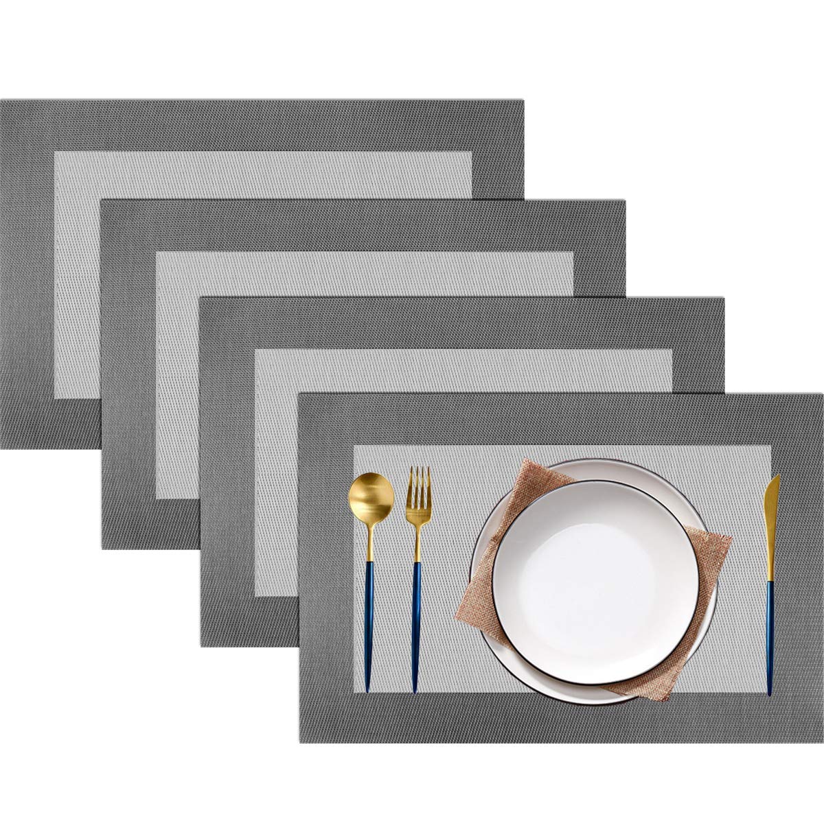PIGCHCY Placemats,Washable Vinyl Woven Table Mats,Elegant Durable Placemats for Dining Table Set of 6 (Bamboo-Brown)