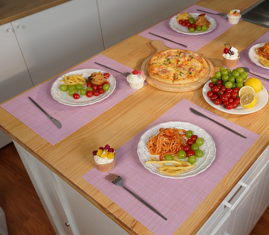 Zupro Pink Placemats Set of 4 Woven PVC 18"x12" for Indoor Outdoor Usage