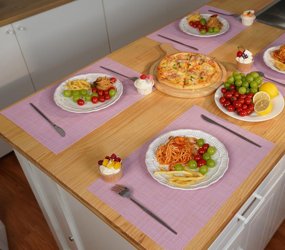 Zupro Pink Placemats Set of 4 Woven PVC 18"x12" for Indoor Outdoor Usage