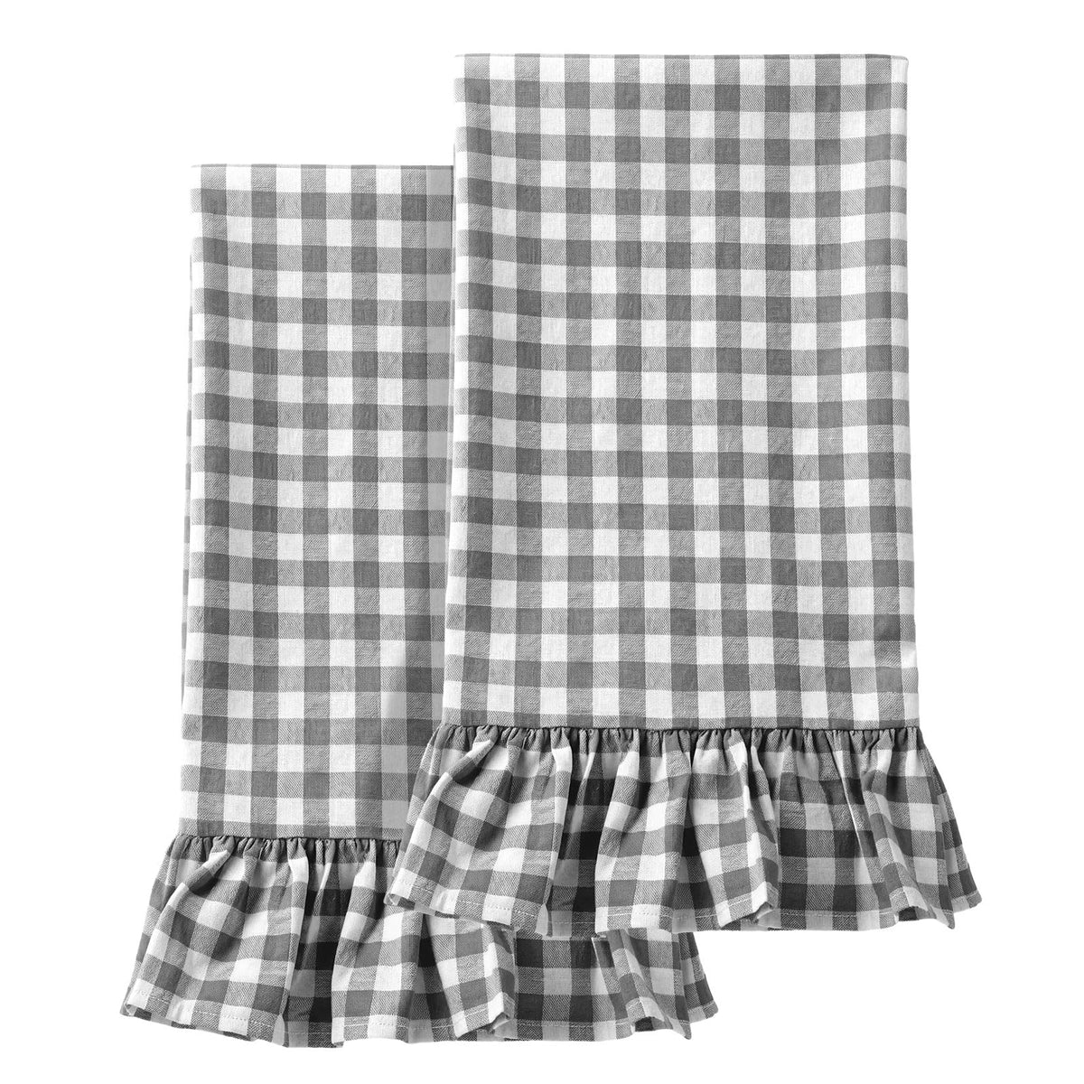 HunnmingRe 2 Pcs Green Gingham Kitchen Towels Cotton Ruffled