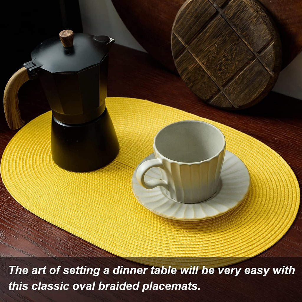 AHHFSMEI Placemats Set of 8 for Dining Table Washable Woven Non-Slip 18x12 inches Placemat Heat-Resistant Durable Table Mats for Dining Table Easy to Clean (Yellow, 8)