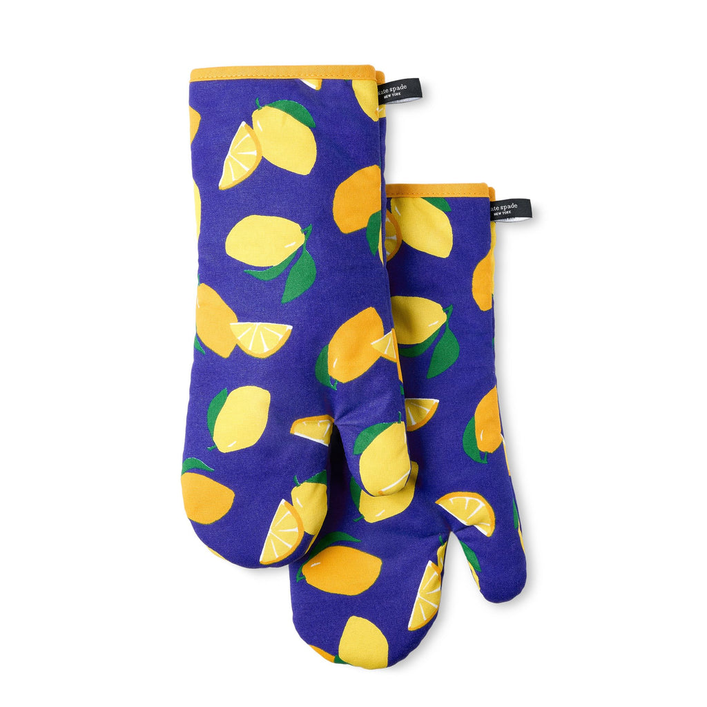 kate spade new york Squeeze The Day Oven Mitt 2-Pack Set, Heat Resistant, 100% Cotton, Orange/Pink, 7"x13"
