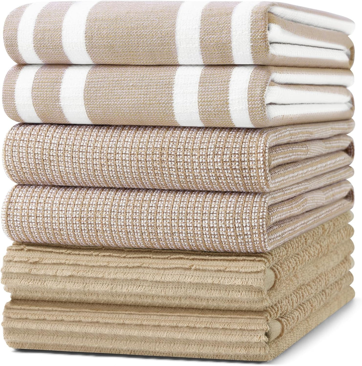 Homaxy Cotton 380 GSM Premium Kitchen Towels, 18"x 28", 6 Pack, Khaki