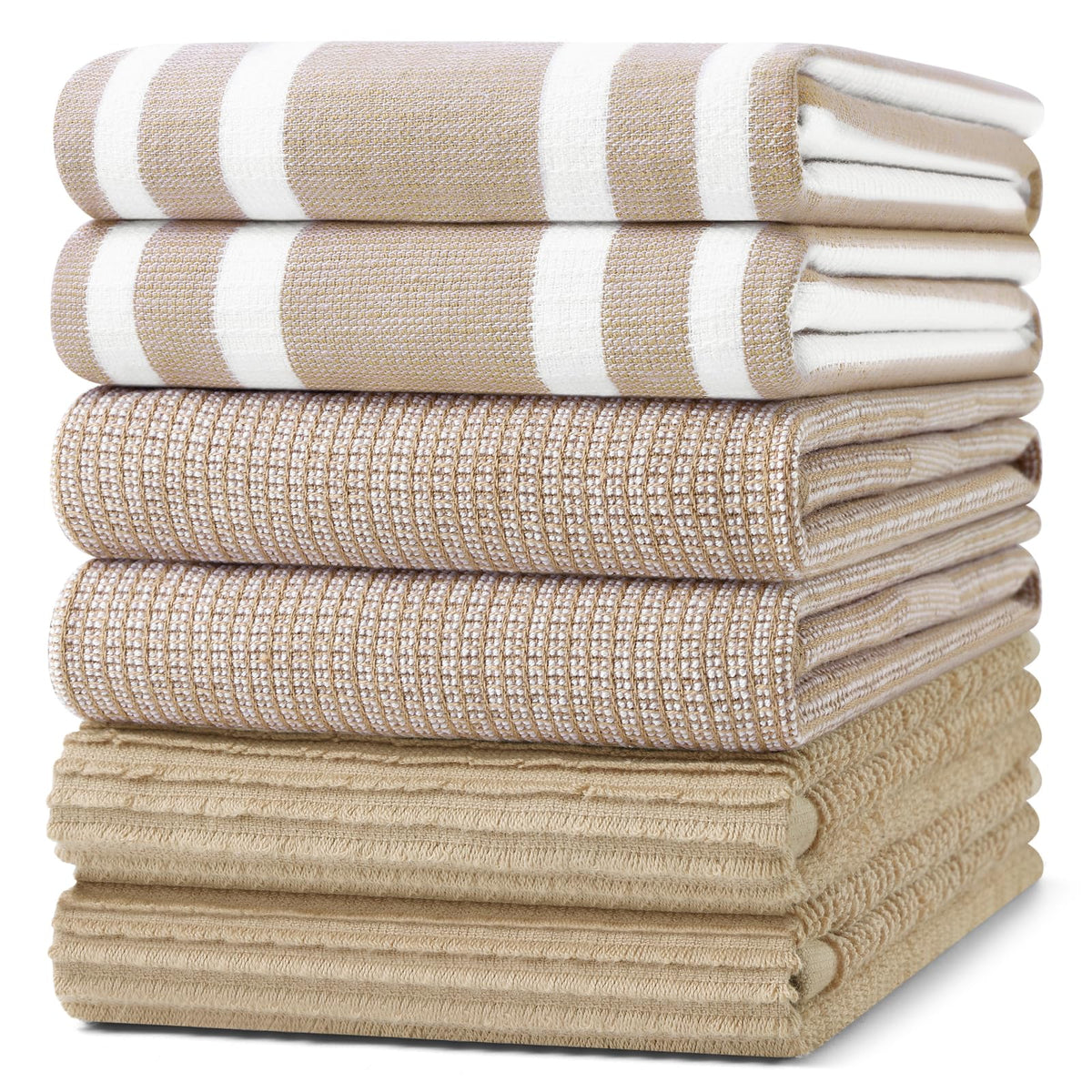 Homaxy Cotton 380 GSM Premium Kitchen Towels, 18"x 28", 6 Pack, Khaki