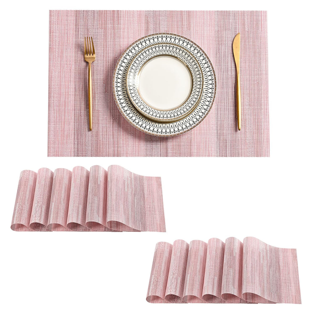 Beige White Placemats Set of 4 - Heat Resistant Non-Slip Place mats for Dining Table, Washable Durable PVC Vinyl Woven Table Mats(Beige White, 4)