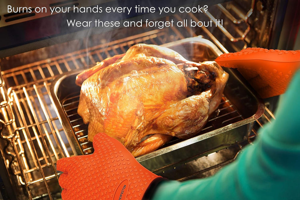 KITCHEN PERFECTION Smoker BBQ Grill Gloves -High Heat Resistant Oven Mitts