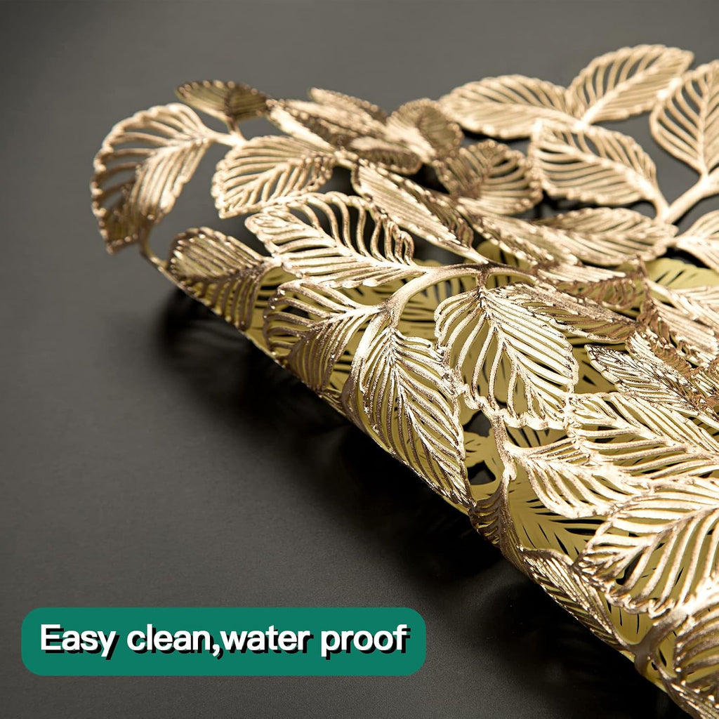 Gold Leaf Placemats Set of 8 Metallic Round Table Placemats