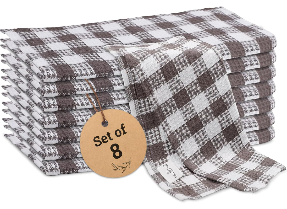 Urban Villa Kitchen Towels Cotton Dish Towels 12”x12” (Set of 8) Grey White
