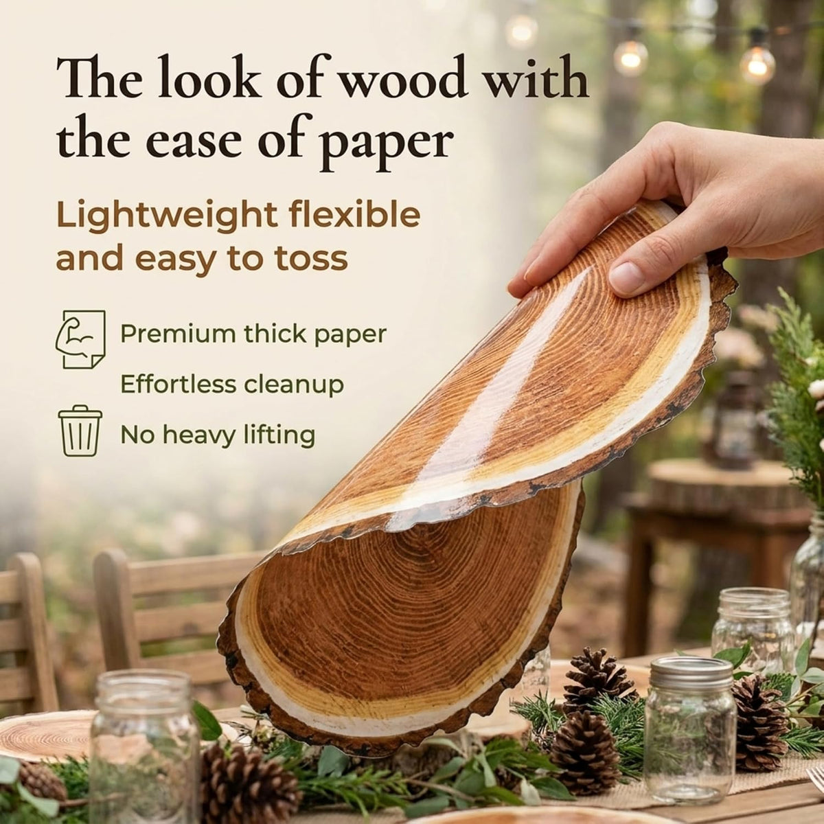 100 Rustic Wood Slice Paper Placemats 13.5 Inch Round Disposable Mats