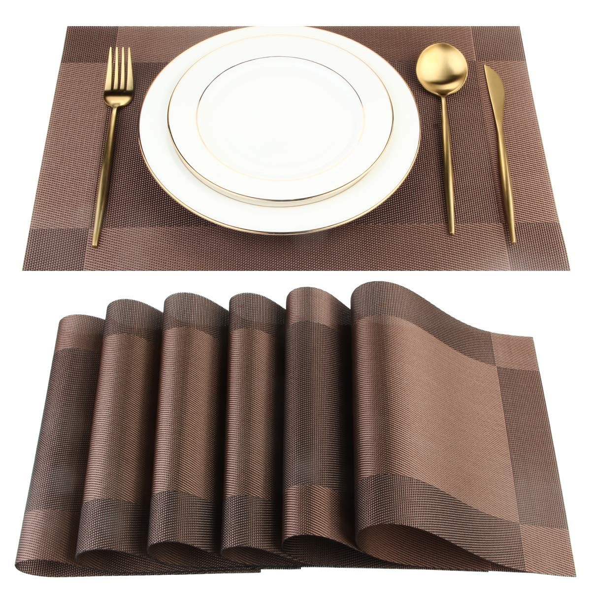 DACHUI Placemats Set of 6, Linen Look Woven Place Mats (Beige)
