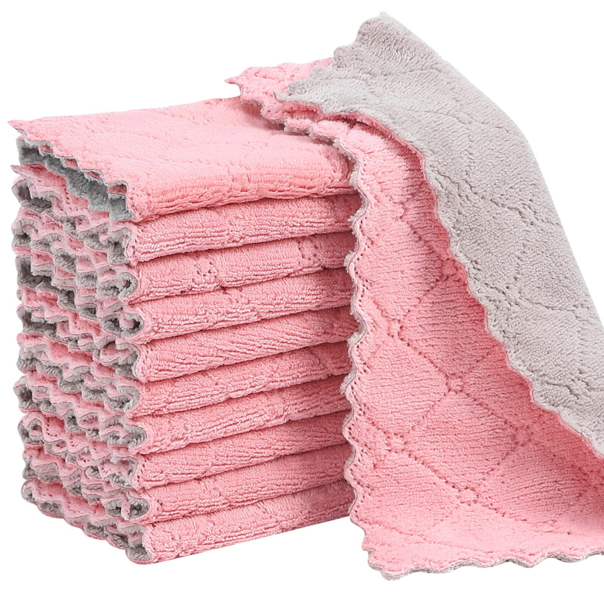 Rachan 22Pack Kitchen Dish Cloths,Reusable Dish Towels,Nonstick Oil Washable Fast Drying,Super Absorbent Coral Velvet Cleaning Cloths for Cleaning Tableware,Kitchen,Bathroom (Green-grey10 x 6")