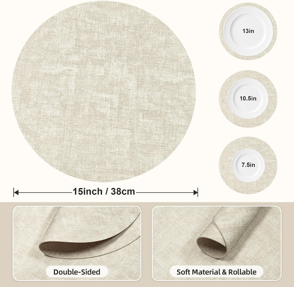 Placemats Set of 4, 15 Inch Round Faux Leather Place Mats