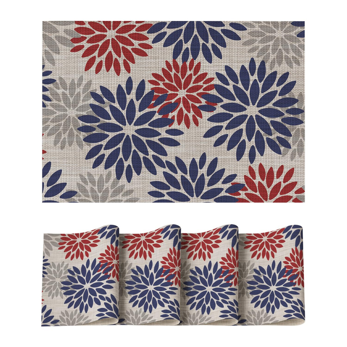 Artoid Mode Floral Vinyl Placemats Set of 4, 12x18 Inch Washable Non-Slip Plastic Vinyl Place Mats for Party Kitchen Dining Decor, Brown