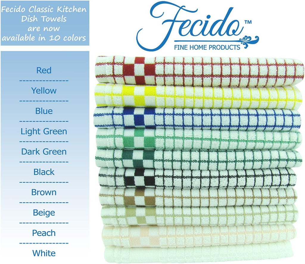 Fecido Classic Kitchen Dish Towels with Hanging Loop - Heavy Duty Absorbent Dish Clothes - European Made 100% Cotton Tea Towels - Set of Two, Red
