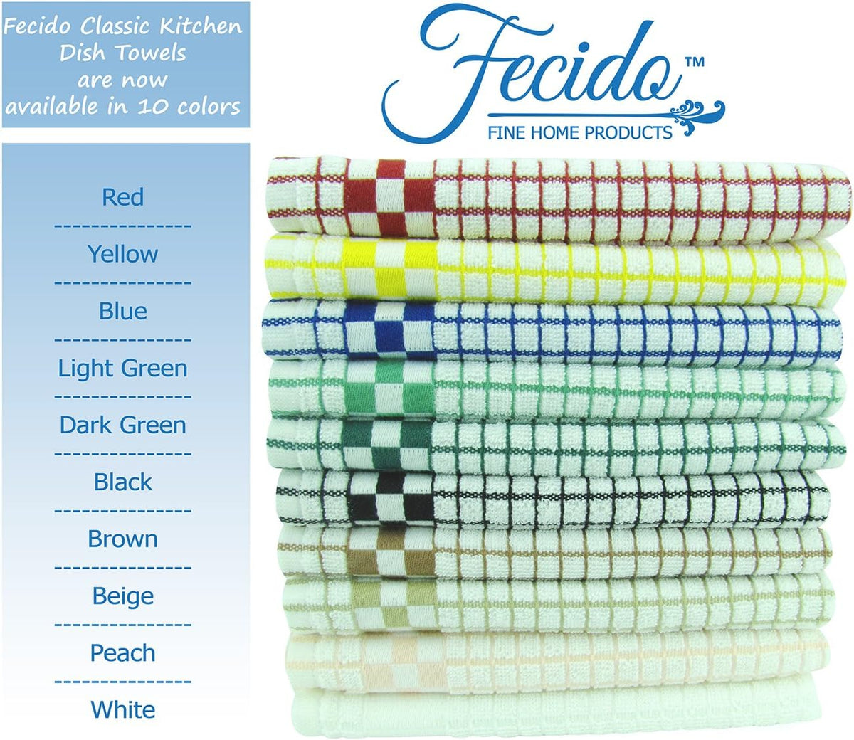 Fecido Classic Kitchen Dish Towels with Hanging Loop - Heavy Duty Absorbent Dish Clothes - European Made 100% Cotton Tea Towels - Set of Two, Red