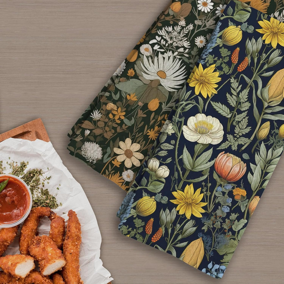 Vintage Boho Floral Kitchen Towels Set of 2, Retro Wildflowers Decorative Dish Tea Towels, Cottagecore Botanical Hand Towels for Bathroom, Cottagecore Floral Bathroom Decor, 16X24In