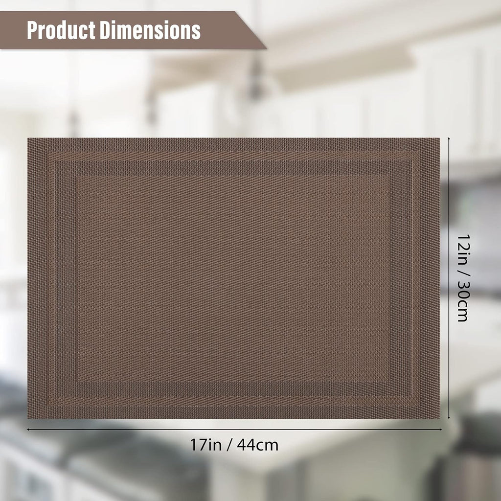 Winknowl Placemats Set of 4，Heat Resistant Woven Vinyl Washable PVC Place Mats，Non-Slip Stain Resistant Indoor/Outdoor Table Mats for Dining Table (Brown)