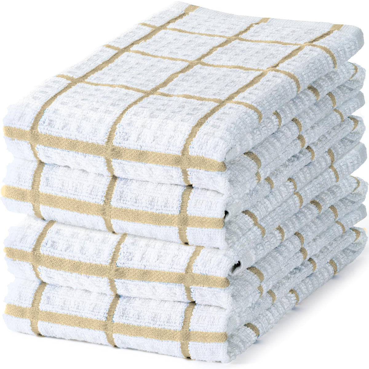 DecorRack Waffle Weave Kitchen Towels 15x25 in, Plaid, Gray (4 Pack)