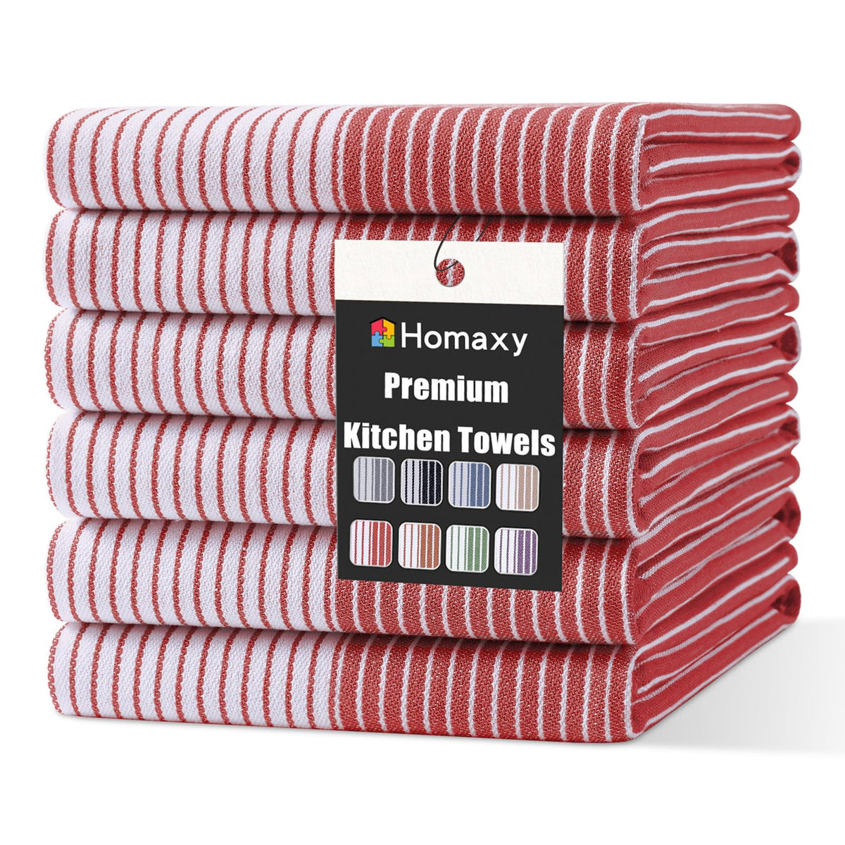Homaxy Premium 100% Cotton Kitchen Towels 18"x28", 6 Pack, Khaki