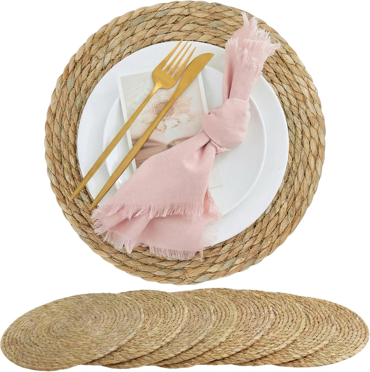 Round Woven Placemats 8PCS 13in Rattan Charger Wicker Boho Place mat