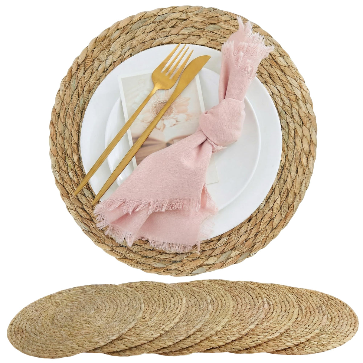 Round Woven Placemats 8PCS 13in Rattan Charger Wicker Boho Place mat