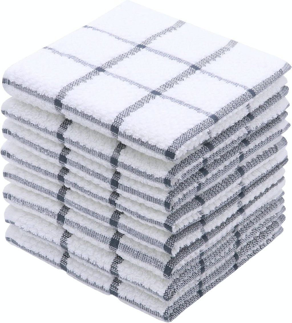 Cotton Dish Towels for Kitchen, Dish Rags, 12 x 12 Inches, 8pc, Grey