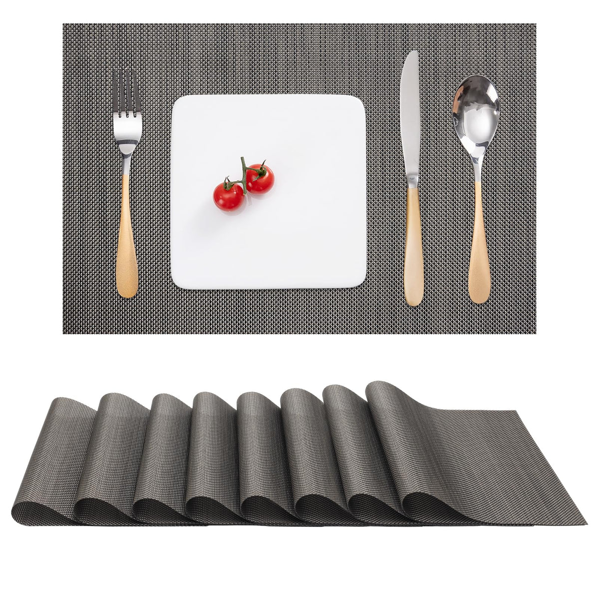 Myir JUN Black Placemats Set of 8 Kitchen and Dining Table Placemats