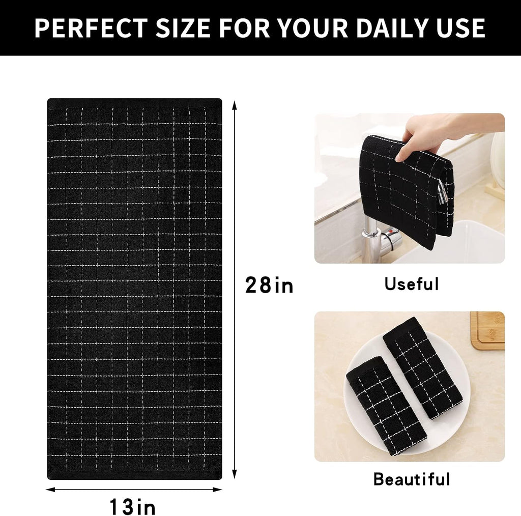 Homaxy 100% Cotton Terry Kitchen Towels, 4 Pack, Black