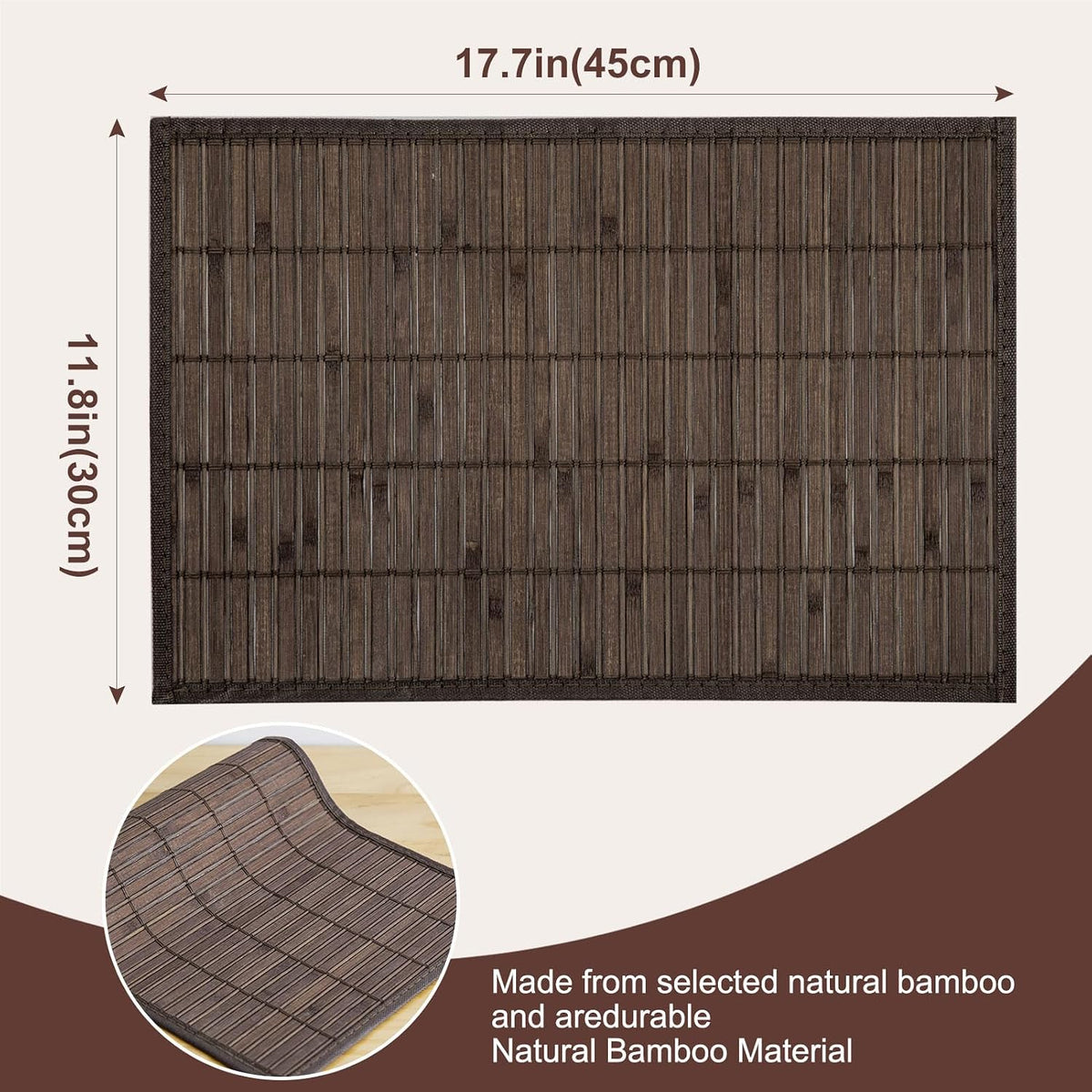 Bamboo Placemats Set of 4 with Fabric Border, Table Mats, Coffee