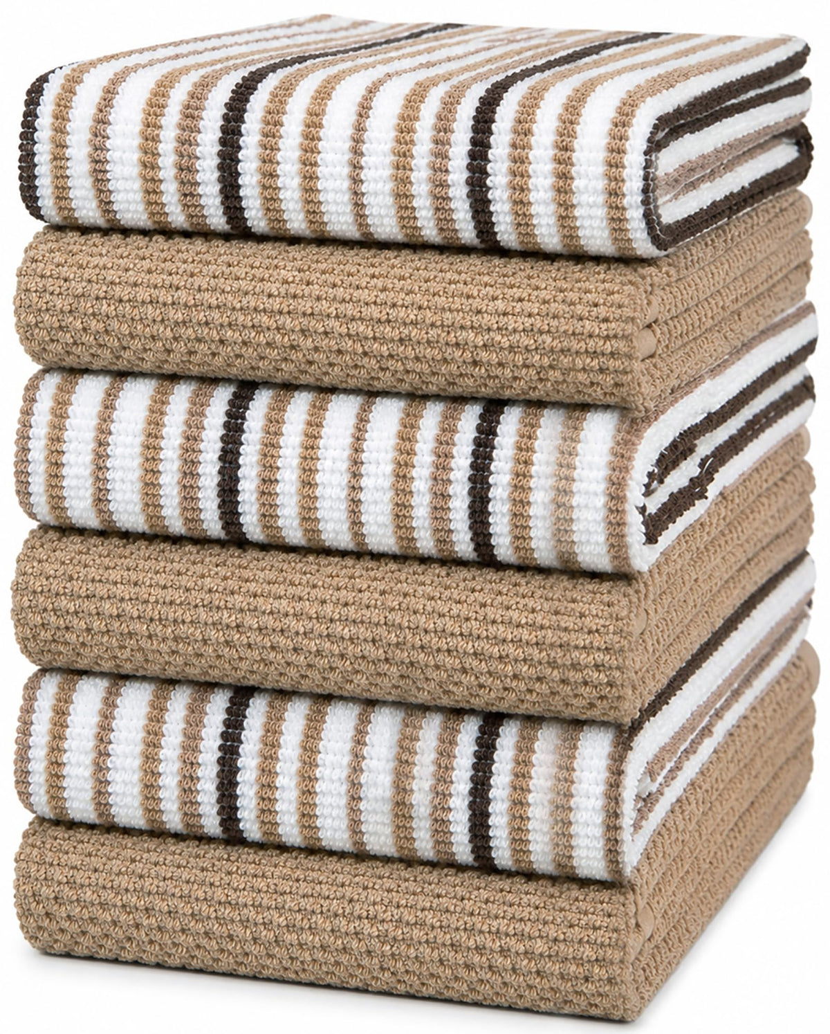 Bumble Kitchen Towels 6 Pack 100% Cotton 16"x26" - Tan Wide Stripe