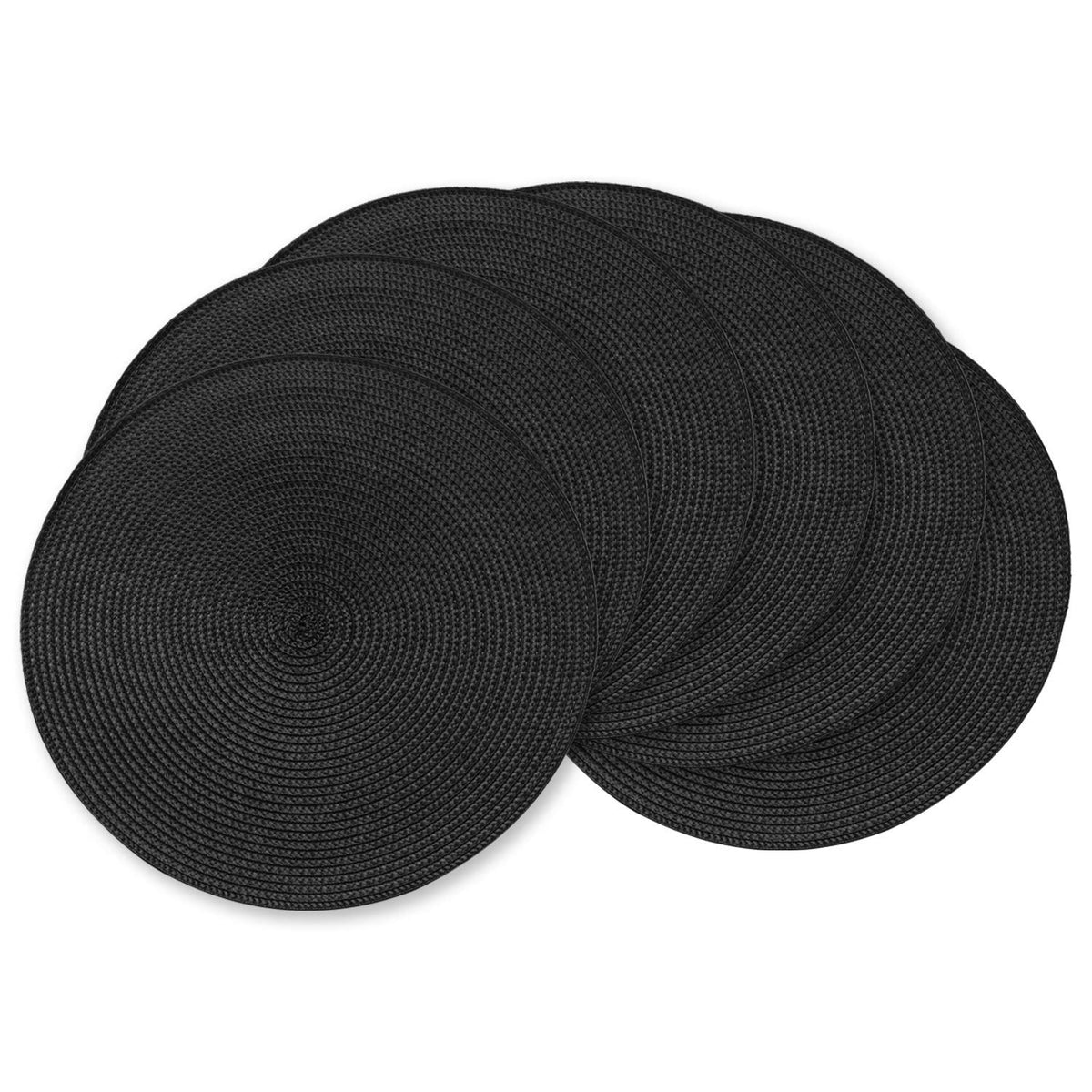 AHHFSMEI Round Placemats Set of 6 Heat Resistant Washable Non-Slip Woven Braided Table Mats for Dining Table Kitchen & Home Decor (Black)