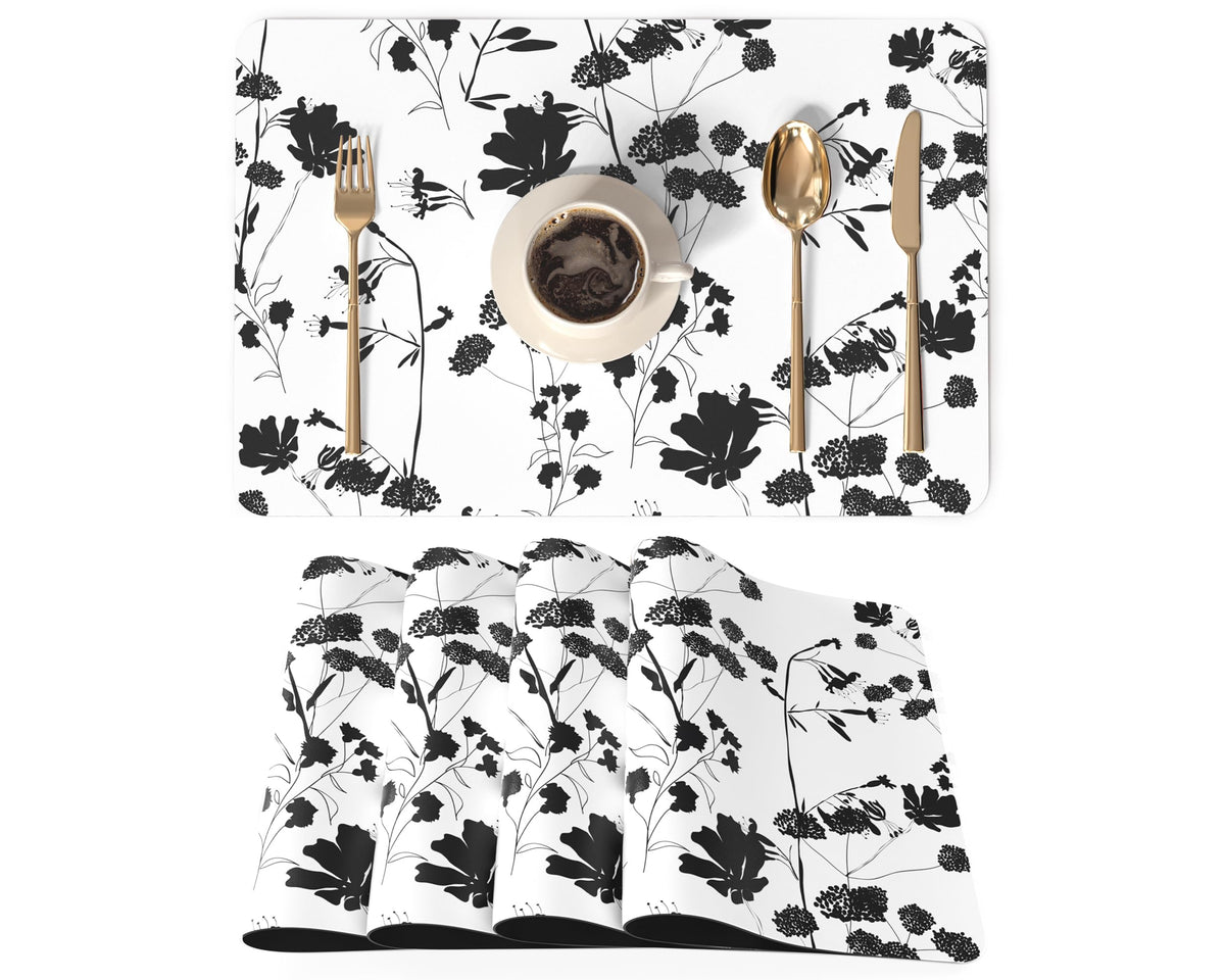 QIYI PU Leather Placemats Set of 6, 12"x18" Waterproof Table Mats, Dahlia