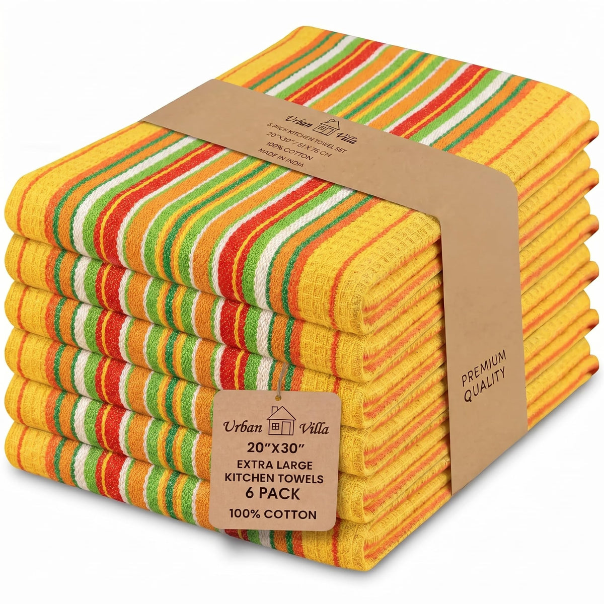 Urban Villa Kitchen Towels Cotton Dish Towels 12”x12” (Set of 8) Grey White