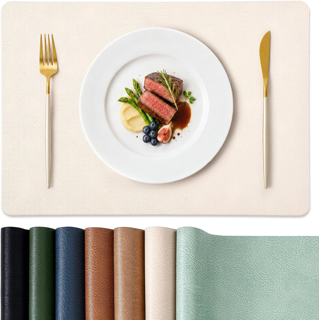 homing Faux Leather Vinyl Placemats Set of 6, Easy to Clean, Beige